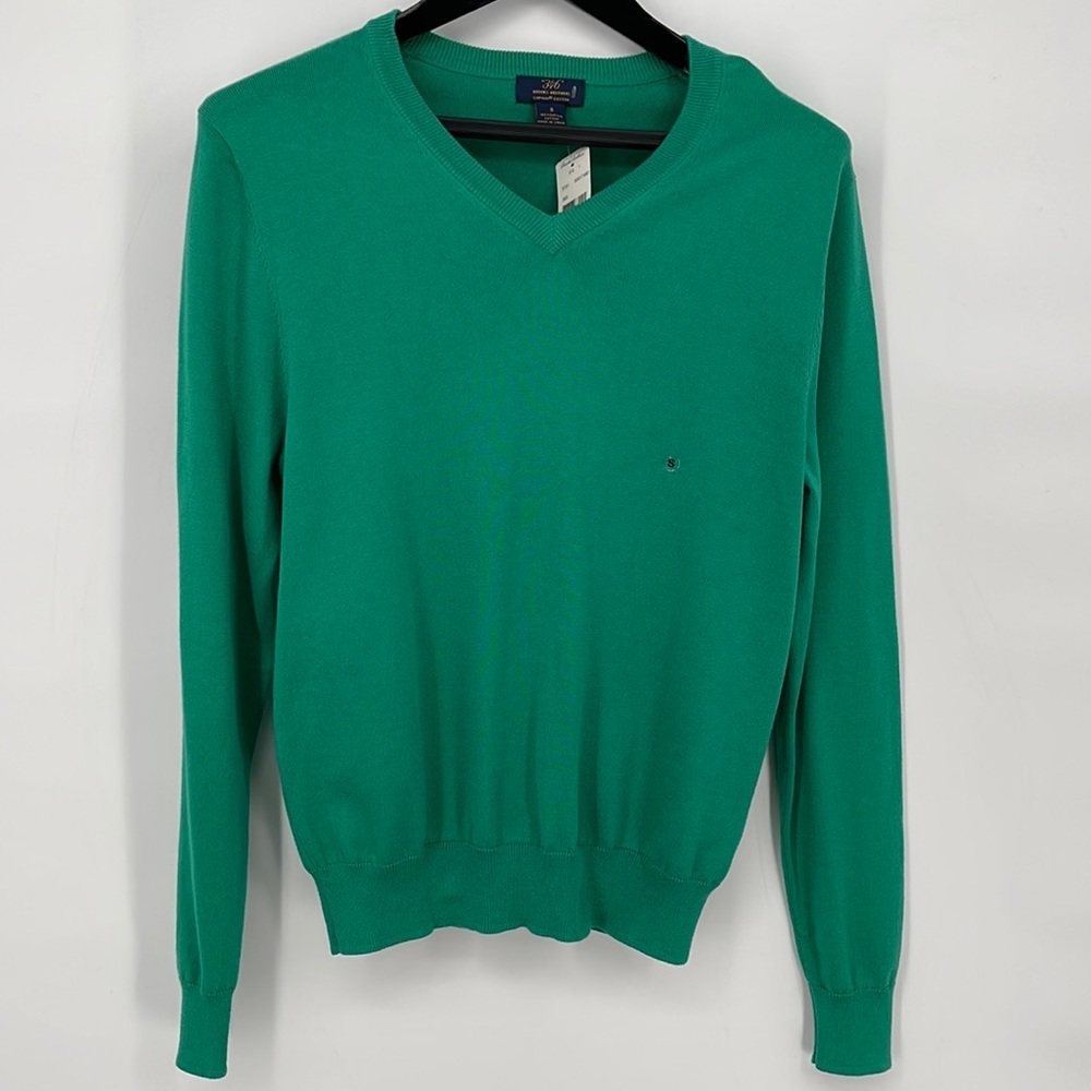 Brooks Brothers Mens S Pullover Sweater Green V‎ Neck Ribbed Supima Cotton NWT